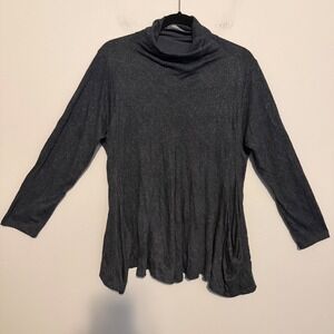 Alembika Size 4 Cowl Neck Tunic Top Gray Black Dot Print Lagenlook Art to wear